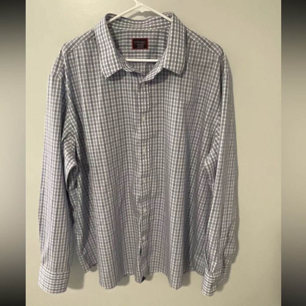 UNTUCKit Shirt Mens 3XL Blue Gray Plaid Wrinkle Free Button Down Long Sleeve EUC